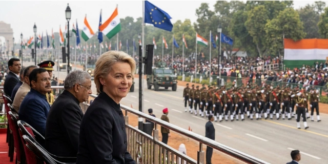 EU Commission President Ursula von der Leyen Wears Silk Brocade Outfit at India’s Republic Day Parade